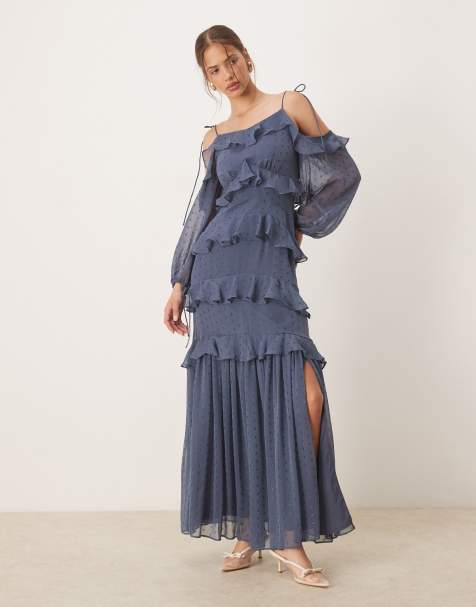 Anaya Cold shoulder ruffle maxi dress in vintage indigo - view 1