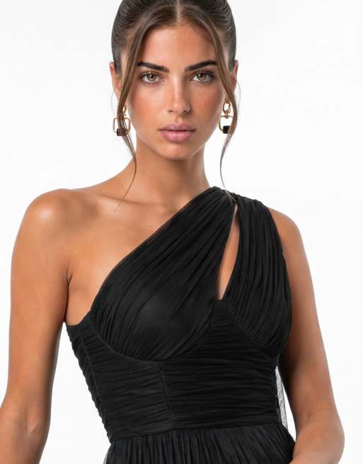 Anaya Cutout one shoulder maxi dress in black, 3 of 7