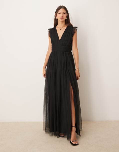 Anaya Deep v-neck bridesmaid maxi dress in black