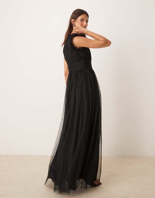 Anaya Deep v-neck bridesmaid maxi dress in black, 3 of 4