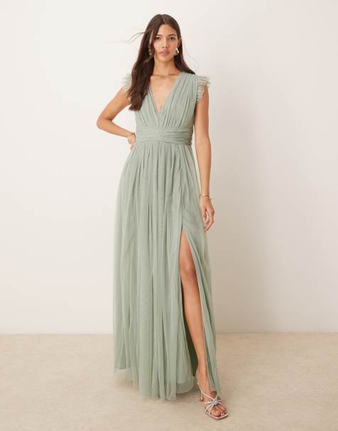 Anaya Deep v-neck bridesmaid maxi dress in frosty green - view 1