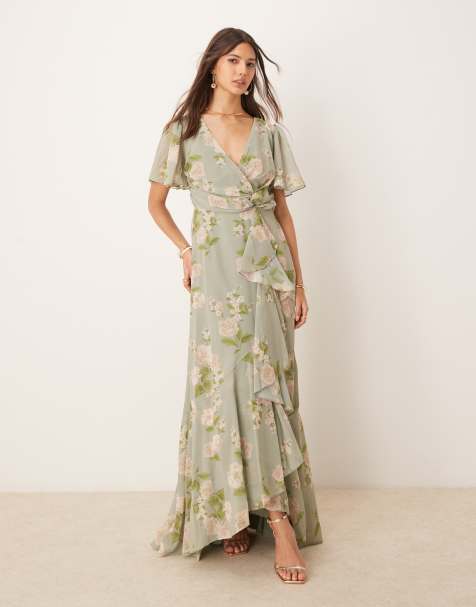 Anaya Faux wrap bridesmaid maxi dress in sage green - view 1