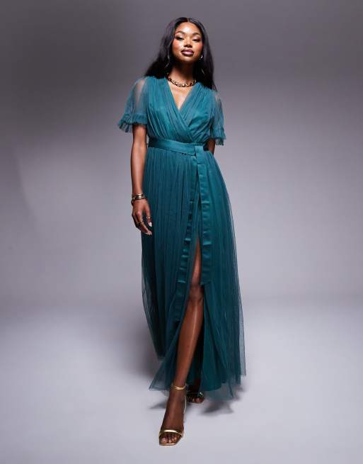 Green wrap maxi dress hotsell