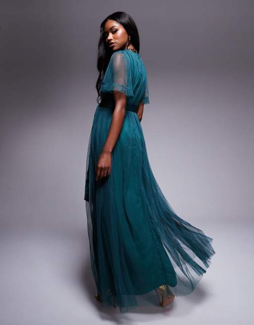 Anaya Faux Wrap Maxi Dress with Sash belt in Green ASOS