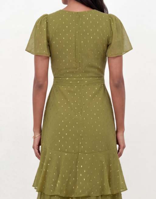 Anaya Faux wrap ruffle midaxi dress in olive, 4 of 4