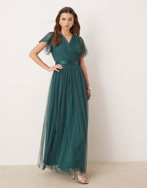 Anaya Faux wrap short sleeve bridesmaid maxi dress in emerald green - view 1
