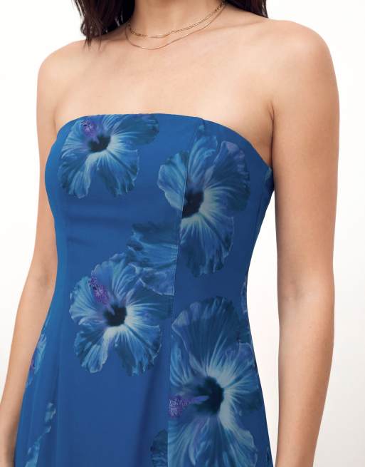 Anaya Floral bandeau ruffled maxi dress in blue, 2 of 4