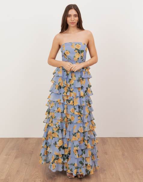 Anaya Floral bandeau tiered maxi dress in blue - view 1