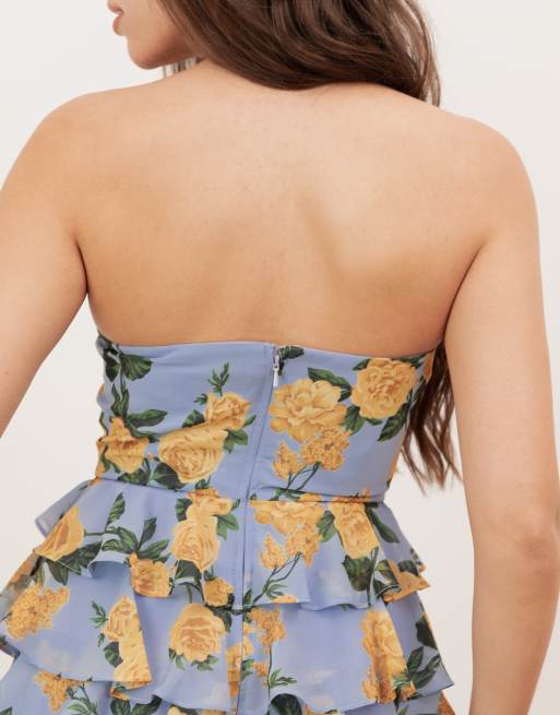 Anaya Floral bandeau tiered maxi dress in blue, 3 of 4
