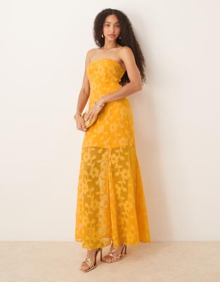 asos Anaya Floral burnout bandeau maxi dress in orange