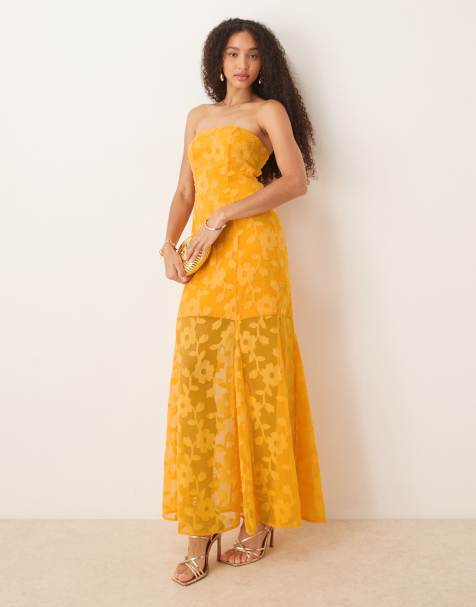 Anaya Floral burnout bandeau maxi dress in orange - view 1