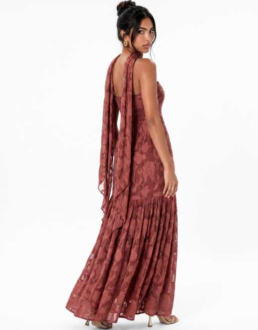 Anaya Floral burnout bandeau maxi dress in rusted rose, 2 of 6