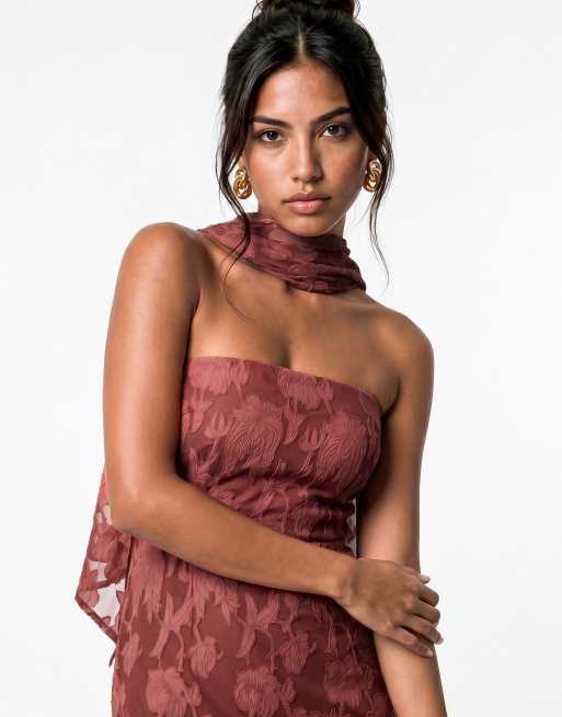 Anaya Floral burnout bandeau maxi dress in rusted rose, 4 of 6