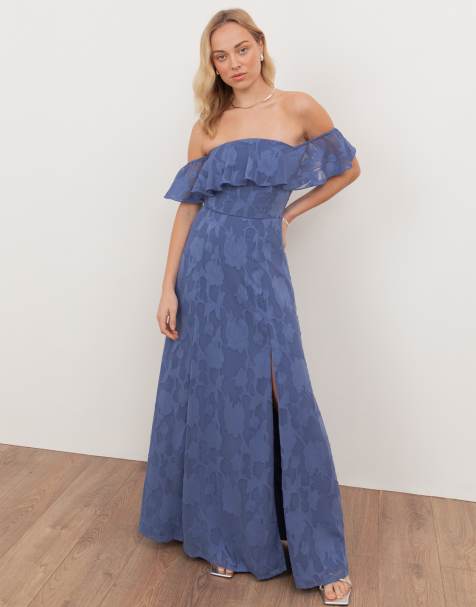 Anaya Floral burnout bardot maxi dress in blue - view 1
