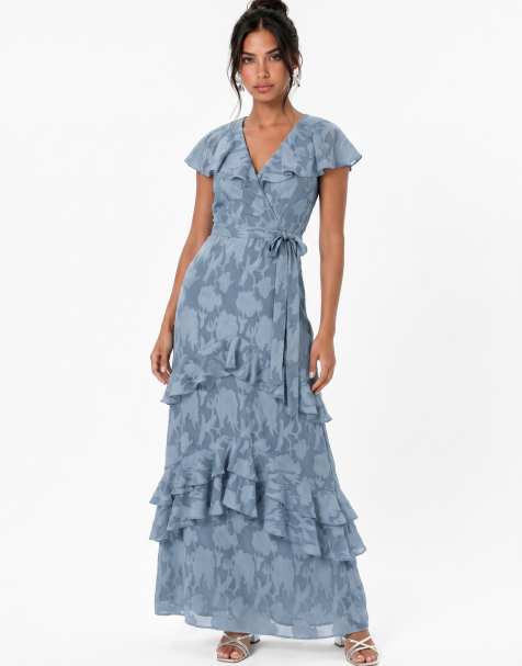 Anaya Floral burnout cape detail maxi dress in opal blue - view 1
