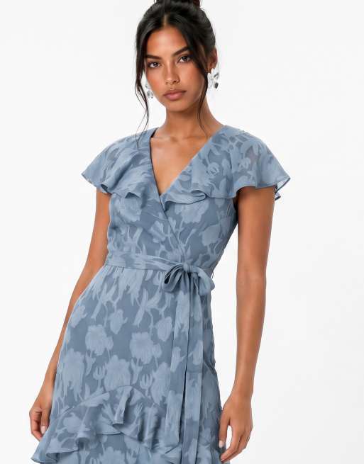 Anaya Floral burnout cape detail maxi dress in opal blue, 3 of 4