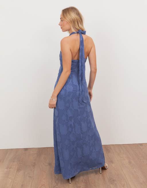 Anaya Floral burnout halter neck maxi dress in azure blue, 2 of 4