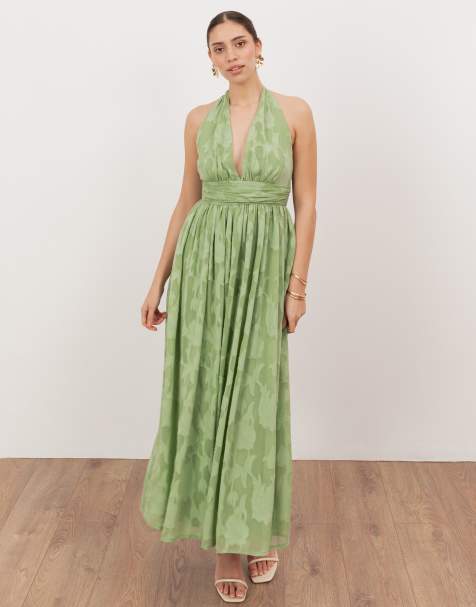 Anaya Floral burnout halter neck midaxi dress in green tea - view 1