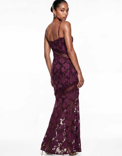Anaya Floral burnout lace insert cami maxi dress in fig, 2 of 6