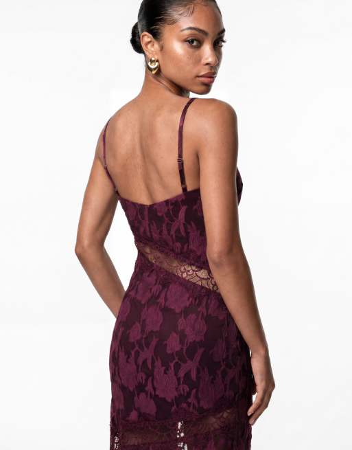Anaya Floral burnout lace insert cami maxi dress in fig, 4 of 6