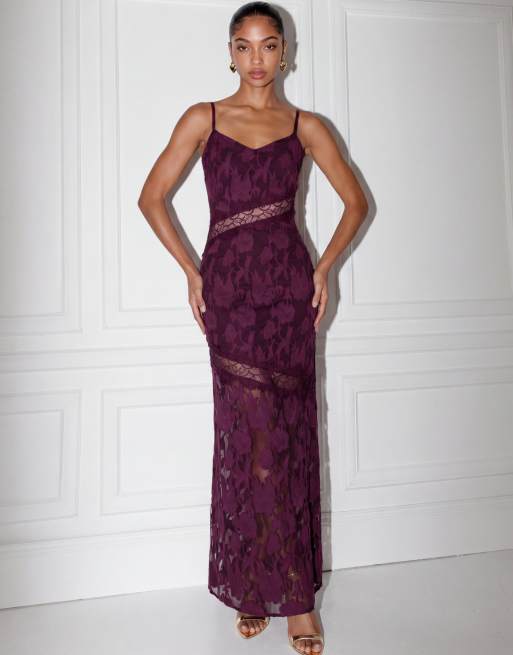 Anaya Floral burnout lace insert cami maxi dress in fig, 6 of 6