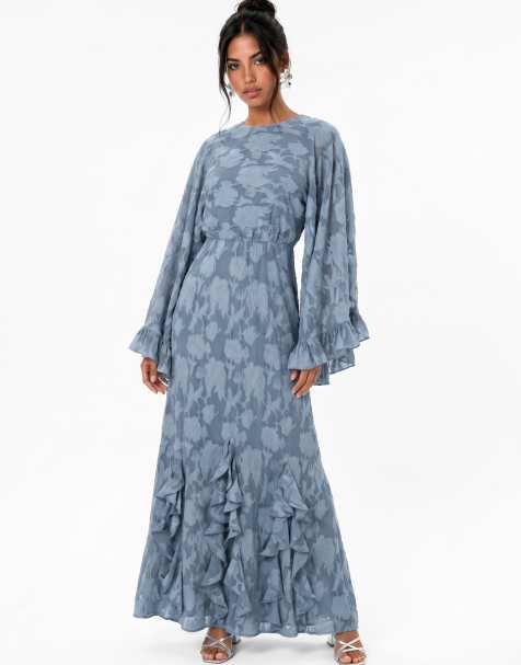 Anaya Floral burnout oversized ruffle sleeve maxi dress in opal blue - view 1
