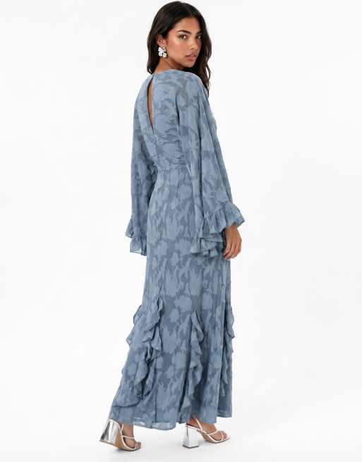 Anaya Floral burnout oversized ruffle sleeve maxi dress in opal blue, 2 of 4