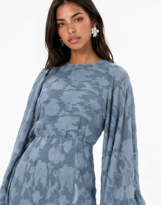 Anaya Floral burnout oversized ruffle sleeve maxi dress in opal blue, 4 of 4