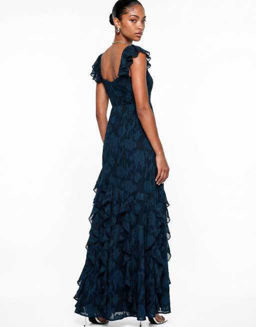 Anaya Floral burnout ruffle maxi dress in navy, 2 of 6