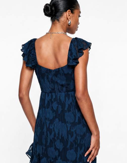 Anaya Floral burnout ruffle maxi dress in navy, 4 of 6