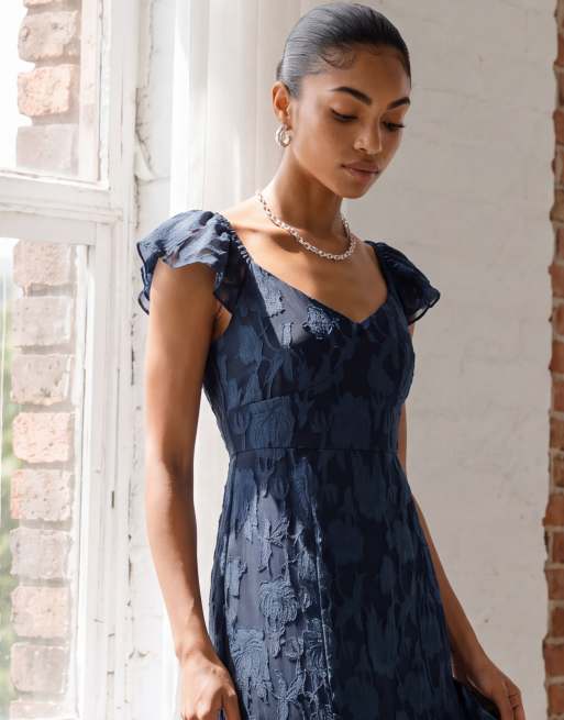 Anaya Floral burnout ruffle maxi dress in navy, 6 of 6
