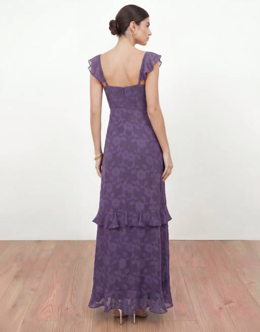 Anaya Floral burnout ruffle maxi dress in violet, 3 of 4