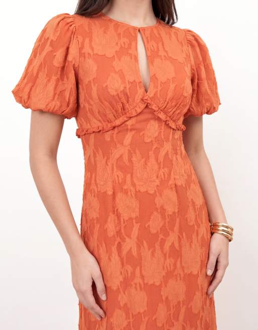 Anaya Floral burnout short sleeve maxi dress in spiced orange, 2 of 4