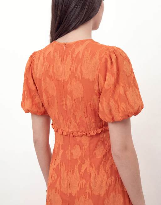 Anaya Floral burnout short sleeve maxi dress in spiced orange, 4 of 4