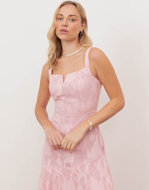 Anaya Floral burnout strappy asymmetric ruffle maxi dress in peony pink, 2 of 4