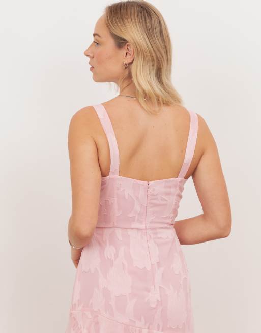 Anaya Floral burnout strappy asymmetric ruffle maxi dress in peony pink, 3 of 4