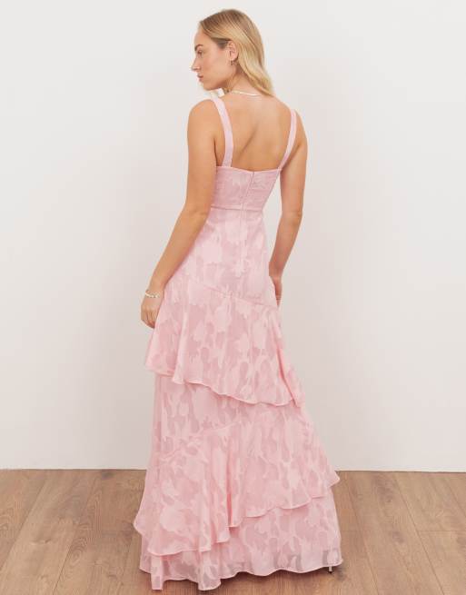 Anaya Floral burnout strappy asymmetric ruffle maxi dress in peony pink, 4 of 4