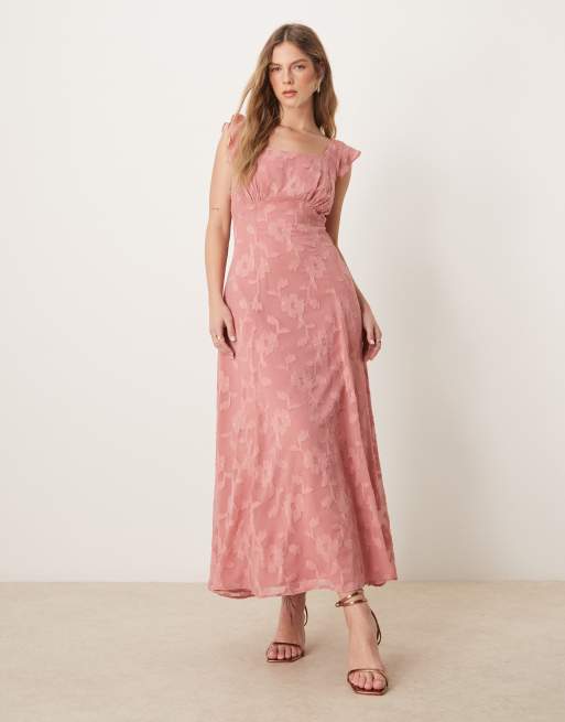Anaya Floral burnout tie-back midi dress in dusty rose