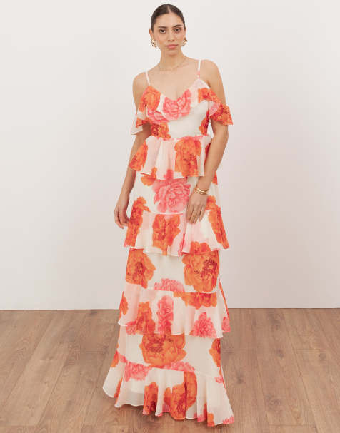 Anaya Floral cold shoulder tiered maxi dress in multi