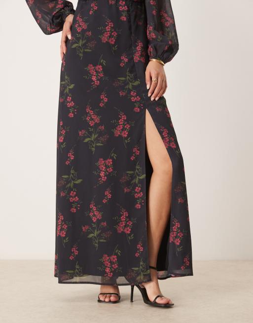 Anaya Floral faux wrap long sleeve maxi dress in black, 4 of 4