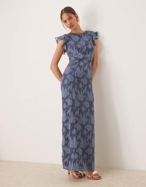 Anaya Floral flutter sleeve maxi dress in storm blue - view 1