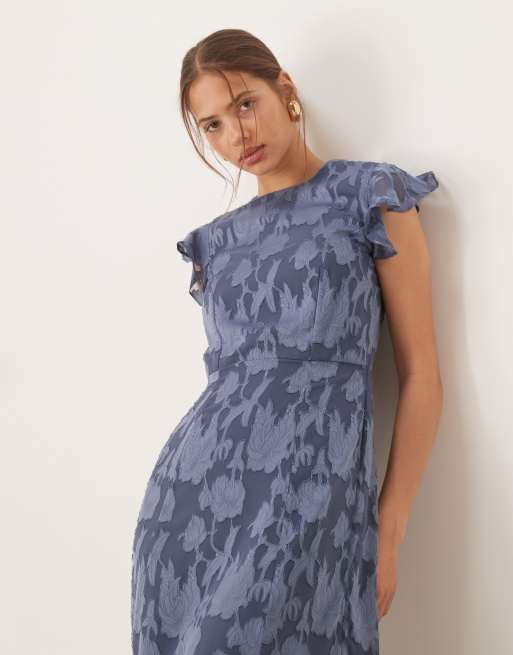 Anaya Floral flutter sleeve maxi dress in storm blue, 3 of 4
