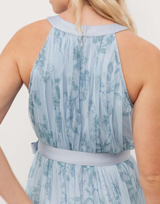 Anaya Floral halter neck ruffle tulle maxi dress in blue, 2 of 4