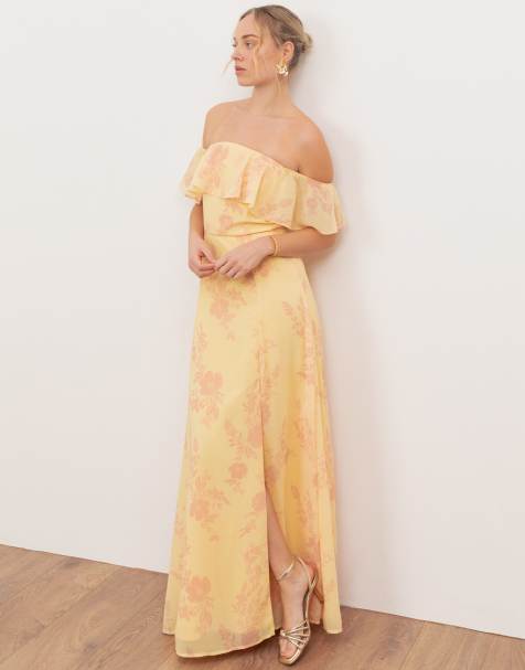 Anaya Floral print bardot maxi dress in yellow