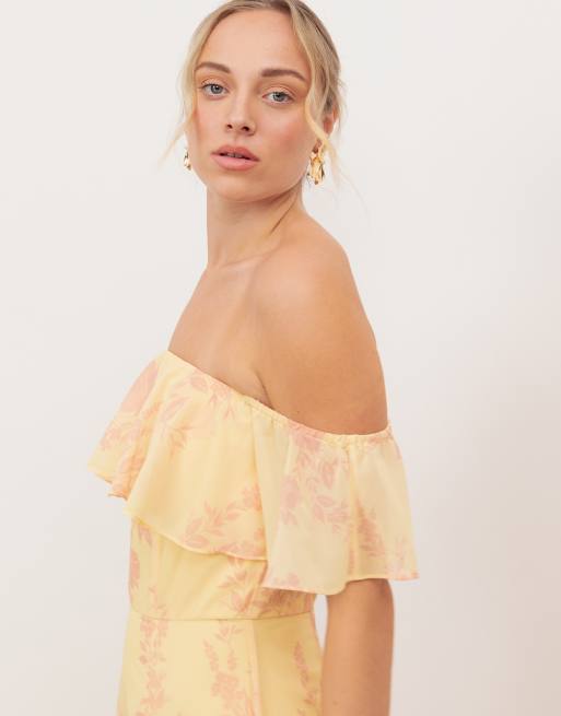 Anaya Floral print bardot maxi dress in yellow, 2 of 4