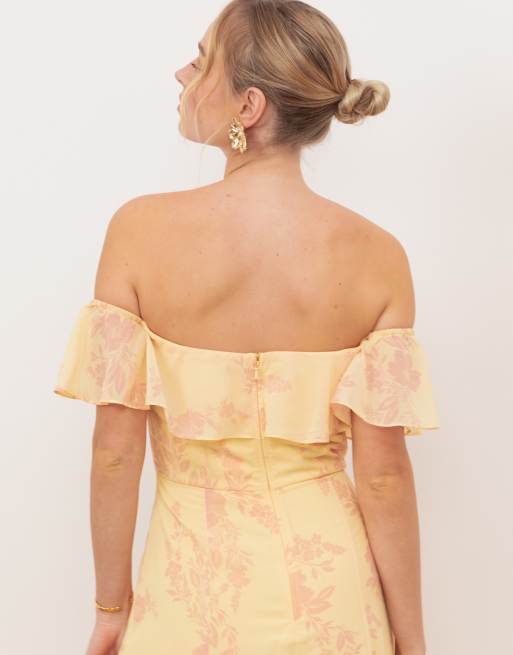 Anaya Floral print bardot maxi dress in yellow, 4 of 4