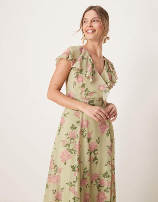Anaya Floral print cape sleeve maxi dress in multi