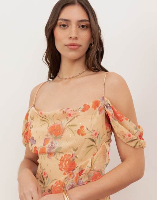 Anaya Floral print cowl neck cold shoulder ruffle maxi dress in multi, 2 of 4
