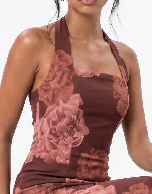 Anaya Floral print halter neck tiered midaxi dress in multi, 4 of 6
