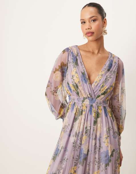 Anaya Floral print long sleeve midi dress in multi
